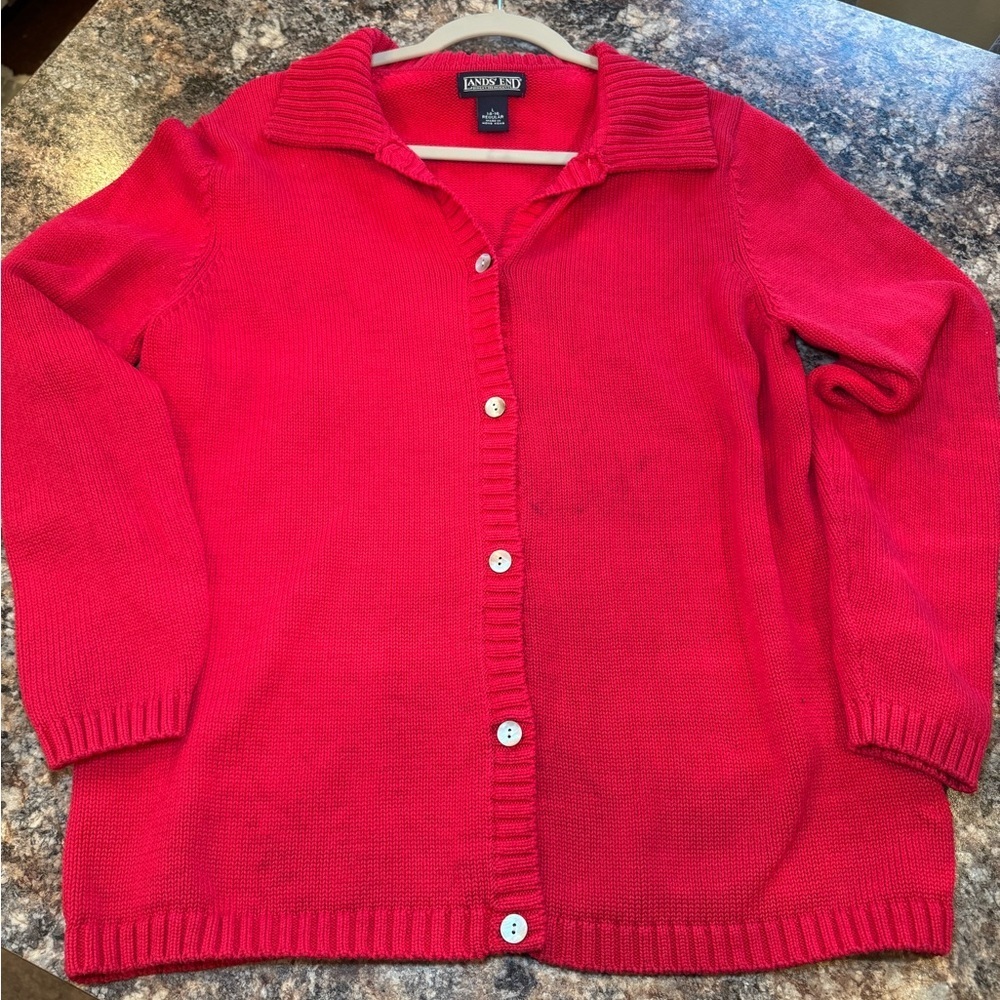 Lands' End Vibrant Red Cardigan Sweater